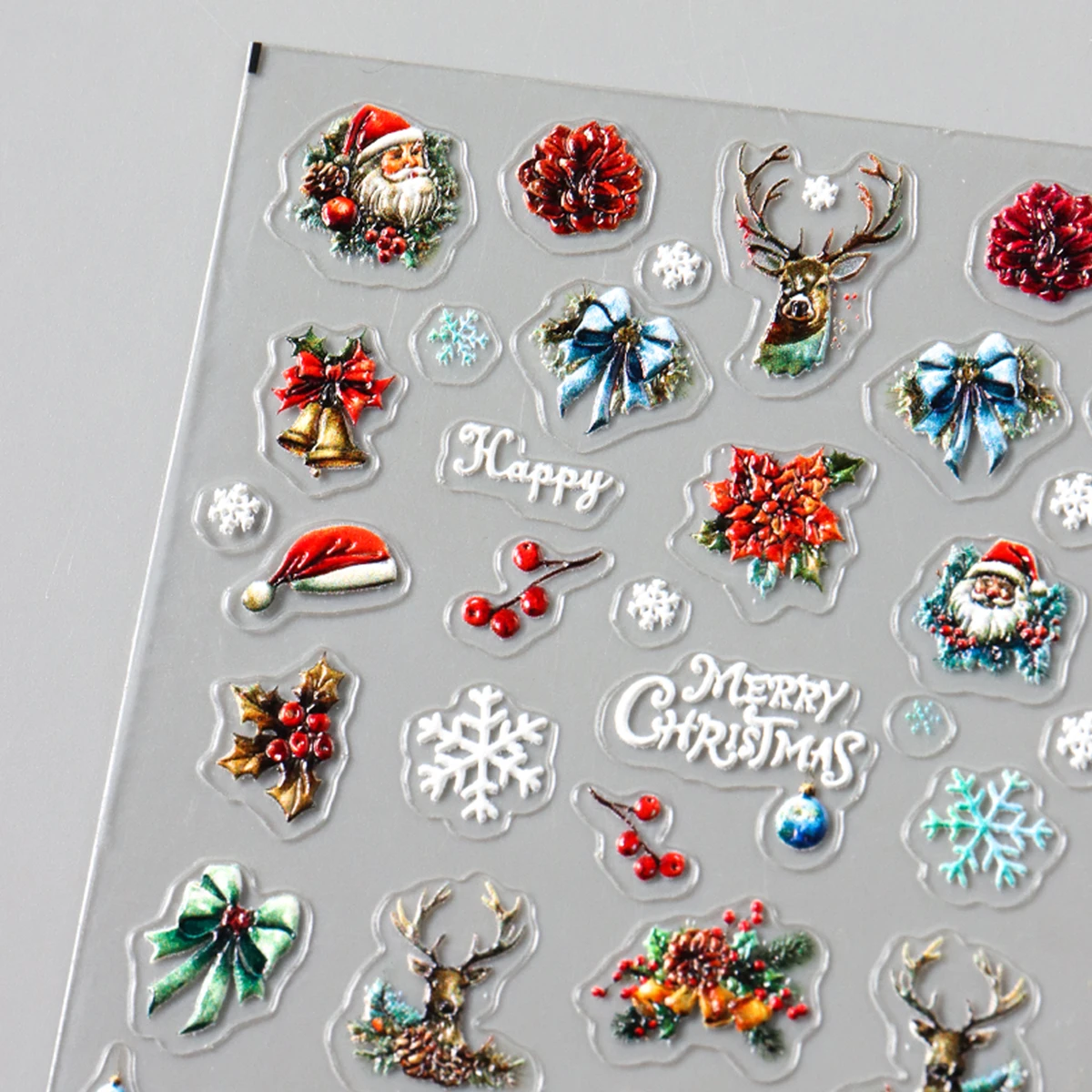 2 個 5D エンボス加工クリスマスネイルアートステッカーサンタクロースベル冬の雪の結晶ヘラジカ自己粘着ネイルデカール DIY お祝い新年
