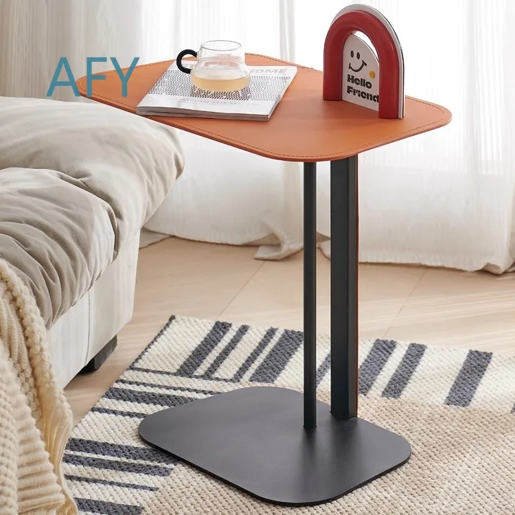 Italian Minimalist Saddle Leather Side Table for Bedroom Nightstand Living Room Sofa Corner Table Multi-functional Furniture