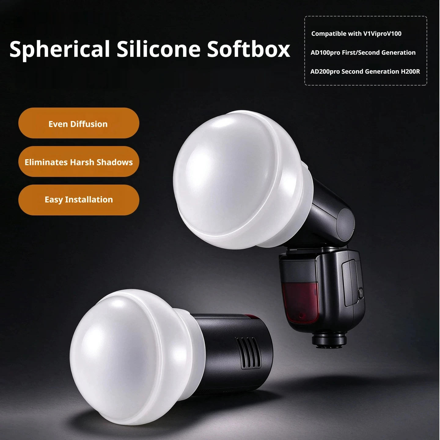 AK-R22 Collapsible Silicone Photography Diffuser Dome for V1 V1PRO Series Flashes AD100PRO AD200PRO Photography