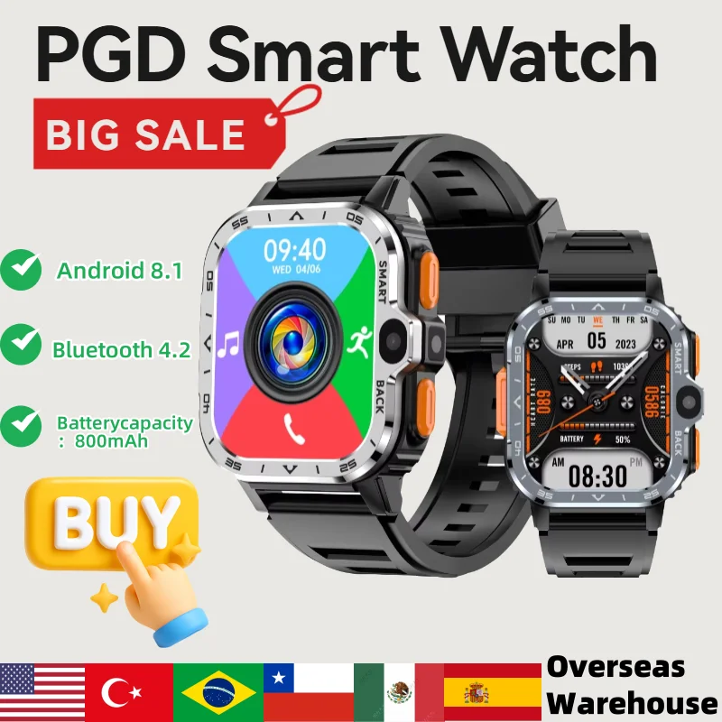 PGD Смарт-часы 4G GPS WiFi 16G/64G ROM Пакет 200 Вт + 800 Вт HD Двойная камера SIM-карта Беспроводная пользовательская Android8.1 Новые мужские подарки