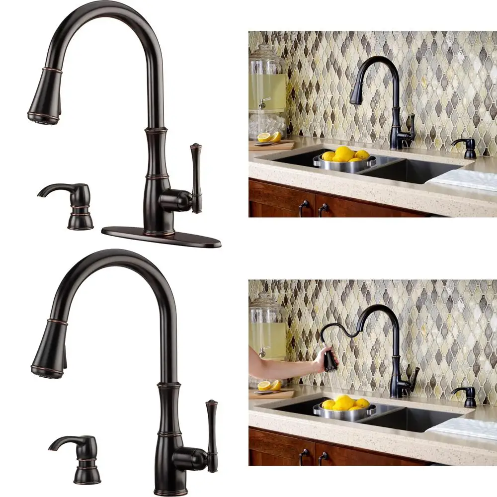 

Pfister Wheaton High Arc Single Handle Kitchen Faucet with Pull-Down Spray and Soap Dispenser, Tuscan Bronze