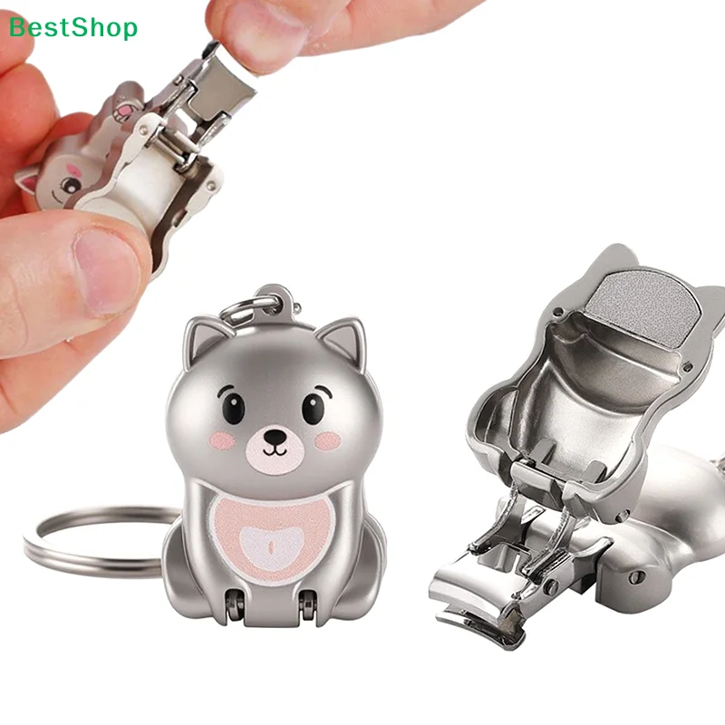 〔R〕Kitten Puppy Shape Keychain Foldable Nail Clipper Stainless Steel Rotary Toenail & Fingernail Manicure Trimmer