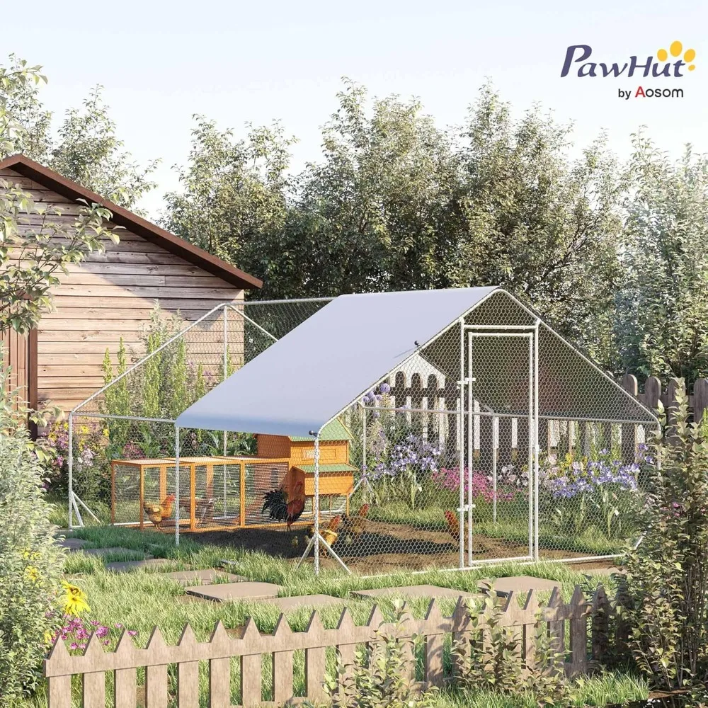 حظيرة دجاج معدنية كبيرة مع غطاء مقاوم للماء للأشعة فوق البنفسجية، تشغيل دجاج على شكل سباير وقفص للاستخدام في الهواء الطلق #2