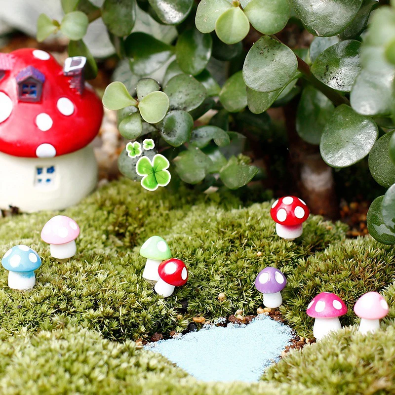 10Pcs Paddestoel Hars Kamer Decor Fairy Tuin Decoratie Thuis Miniatuur Micro Landschap Poppenhuis Mos Terrarium Beeldjes Ambachten