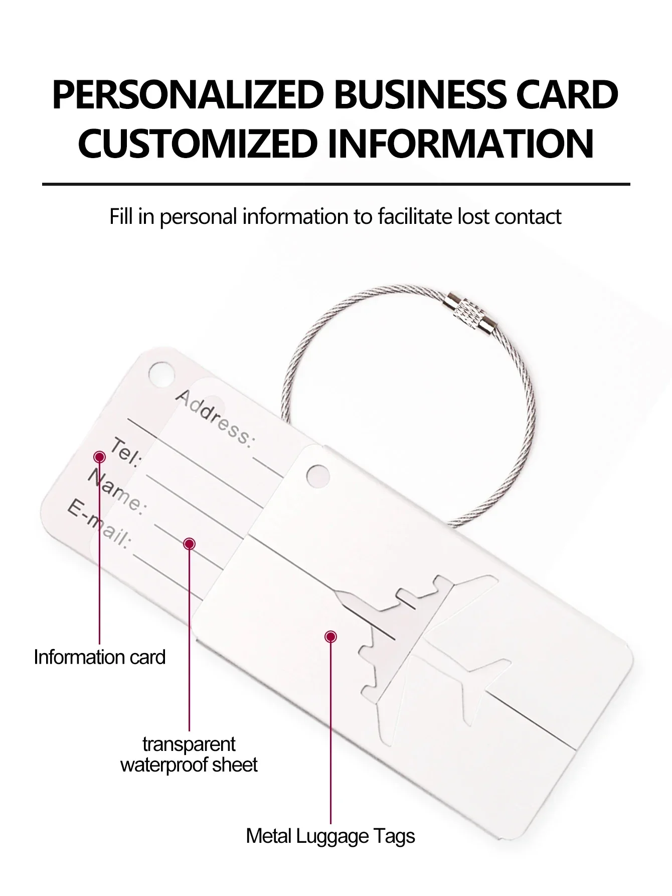 1/10 sztuk Premium aluminiowa identyfikator podróżny trwała identyfikacja bagażu wizytownik stylowa przenośna torba na przywieszkę do bagażu — zdjęcie 5