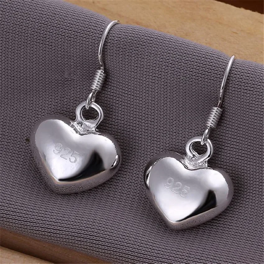 Hot 925 Sterling Silver romantic love heart beads Earrings for Women Couple gifts Wedding party wedding Brands fashion Jewelry