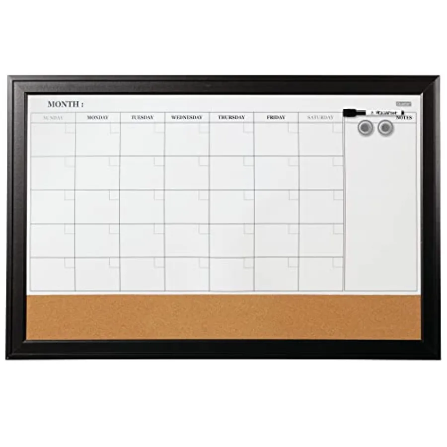 

Combination Magnetic Whiteboard Calendar and Corkboard 23" x 35" Combo White Board and Cork Board Ebony Frame 79284