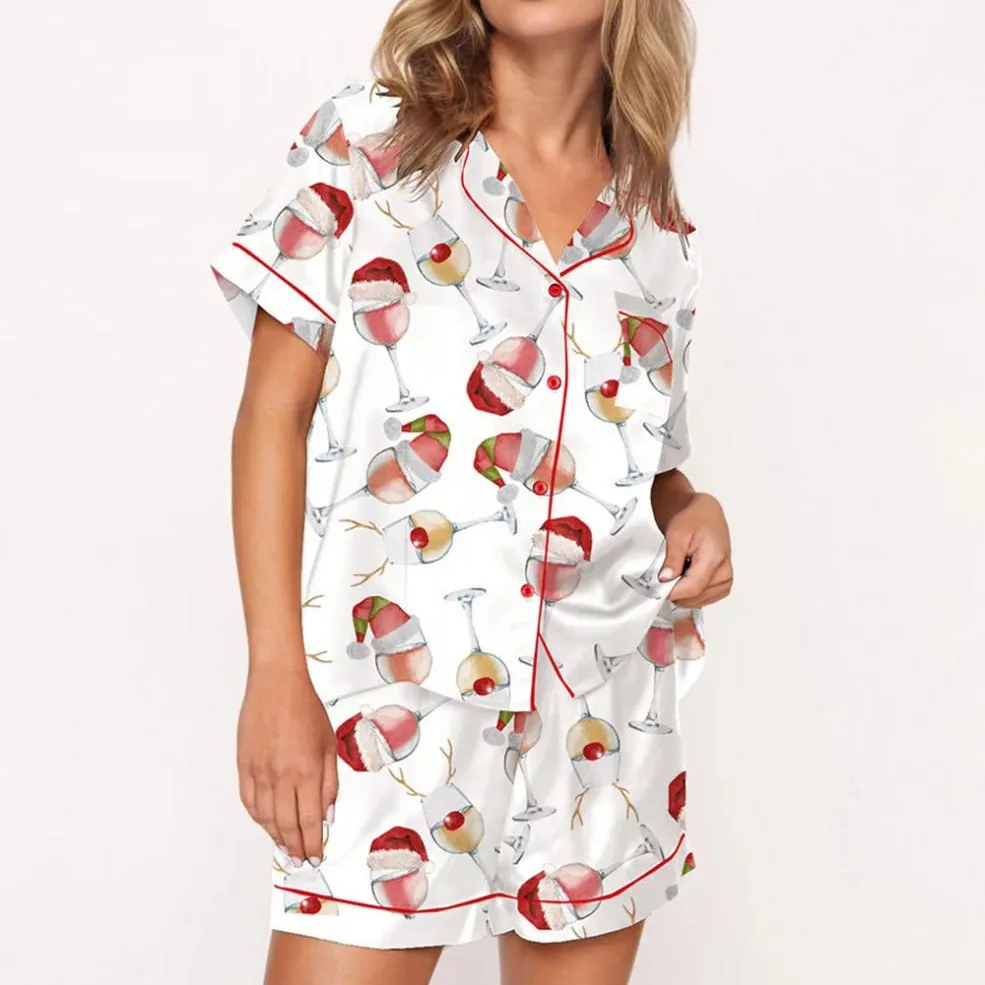 

America and foreign trade four seasons new women's suit pajamas short-sleeved loungewear can be worn outside two-piece set