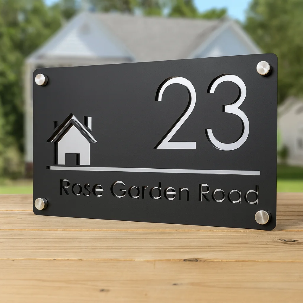 Letrero de número de casa acrílico personalizado, placa de dirección moderna para exteriores, placa de puerta personalizada con nombre de familia, resistente al agua, corte láser mate