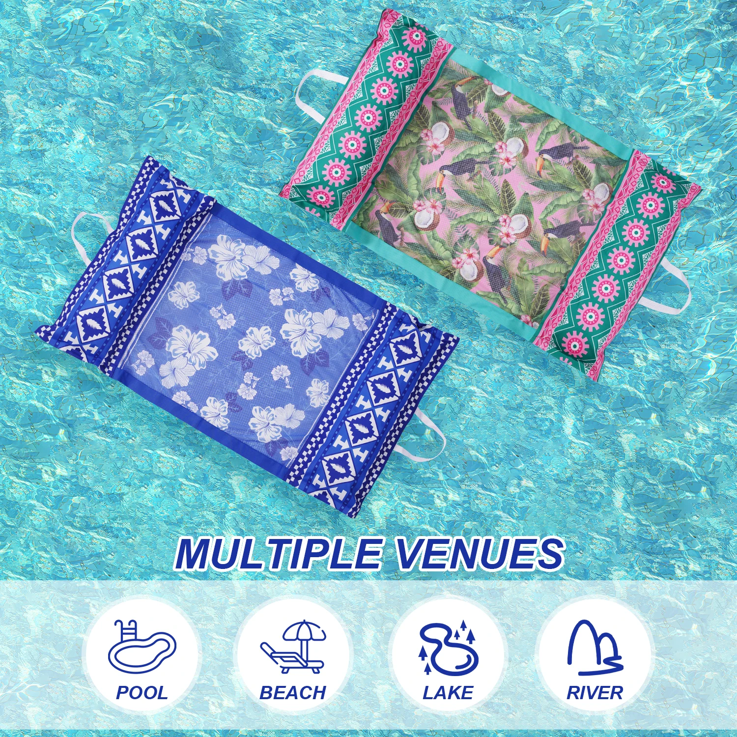 1PC/2Pcs Hawaiian Inflatable Hammock Set with Free Air Pump, Vibrant-Colored Hammock, Inflatable Hammock for Water Relaxation