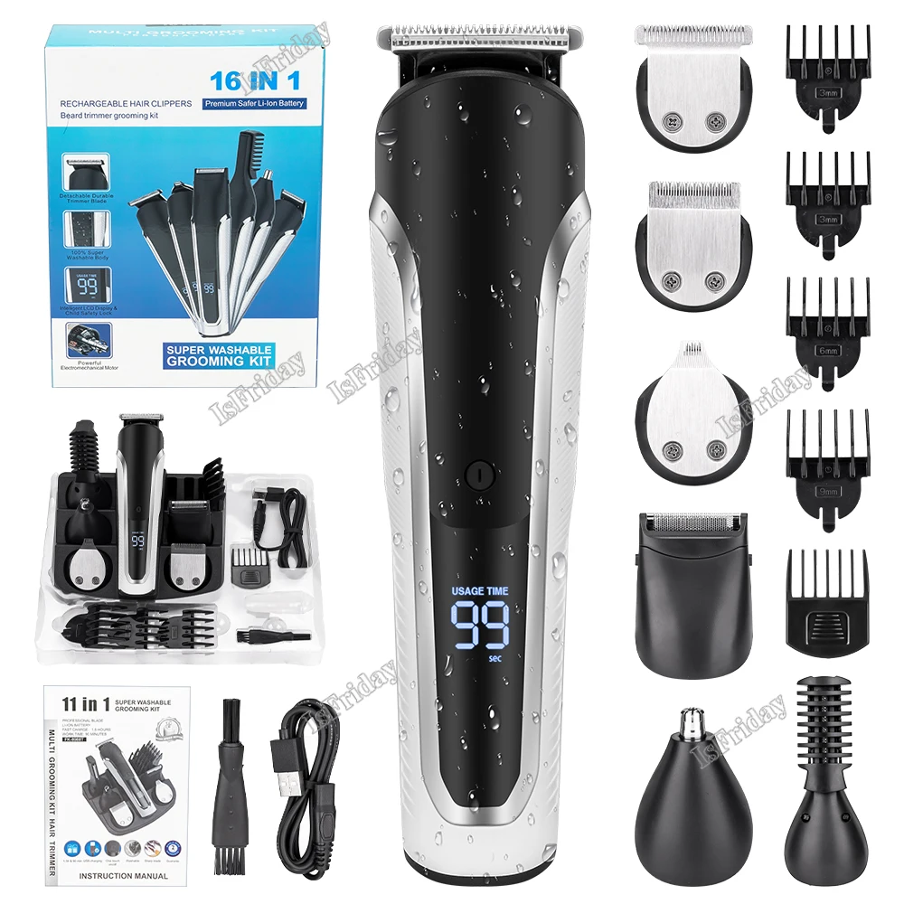 

16 in 1 Hair Cutting Machine Beard Nose Hair Trimmer for Men Professional Barber Kit Clipper Face Body Shavers Electric Razor