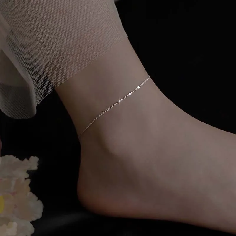 S925 Silver Ankle Bracelet for Women Elegant Minimalist Small Silver Piece Single Chain Ankle Jewelry Sweet Noble Feeling