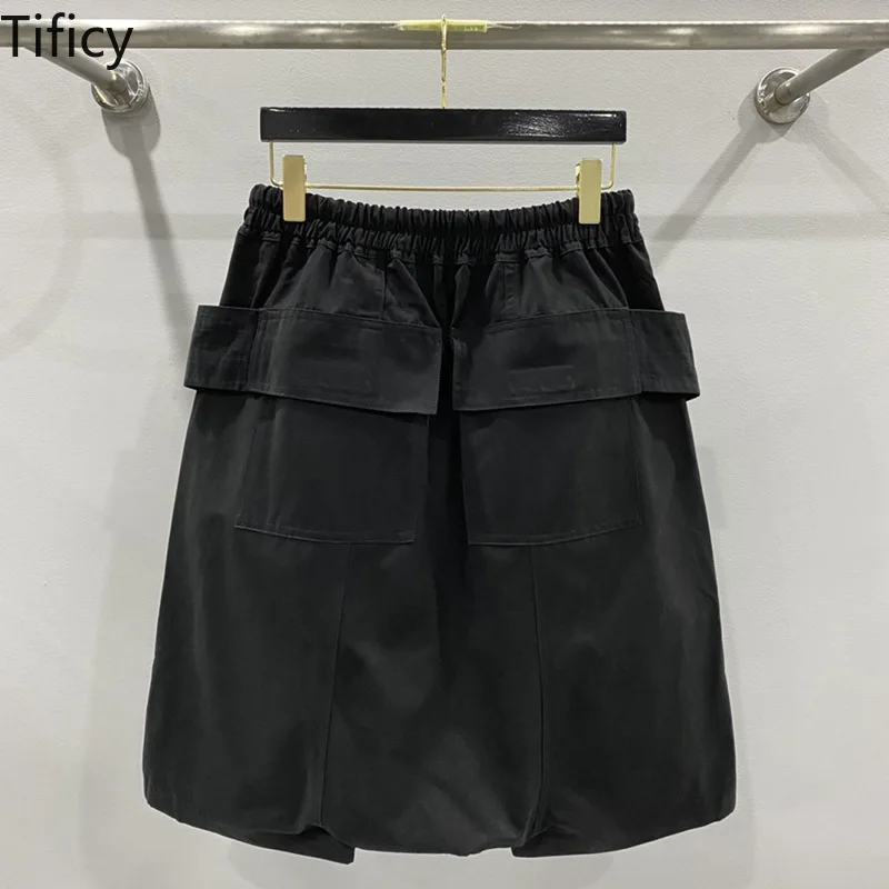 TIFICY Cotton Casual Pants Men's High Street Solid Color Workwear with Multiple Pockets, Classic Black Double Ring Basic Shorts