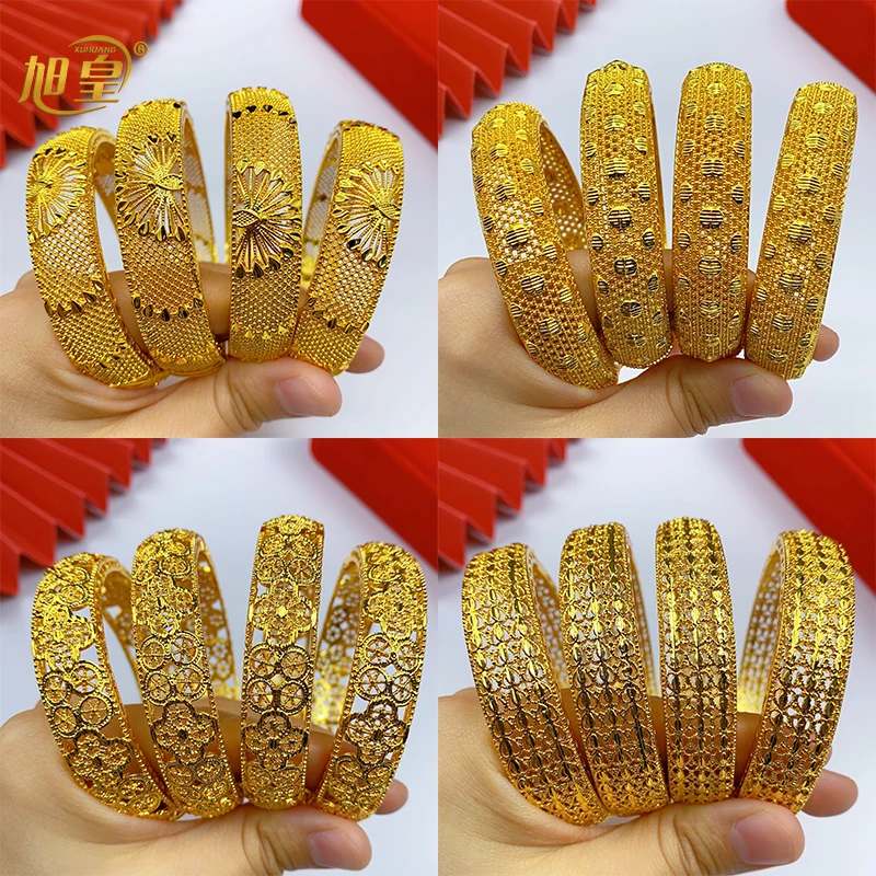 

XUHUANG Dubai Indian Gold Plated Round Bangles Engagement For Lady African Nigerian Wedding Luxury Jewellery Brazilian Bracelets