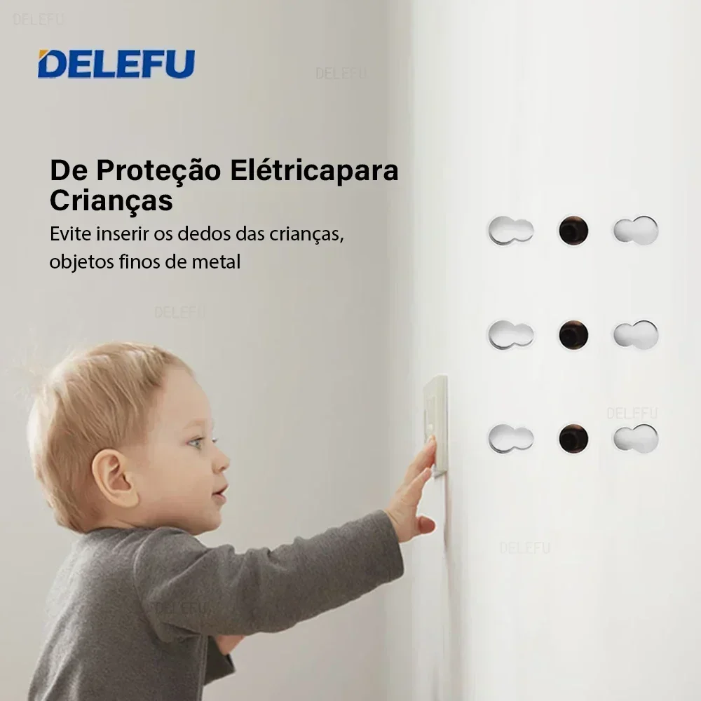 DELEFU Black Stainless Steel Panel Italian Standard 118*74mm TEL CAT5E CAT6 TV Satellite Wall Socket