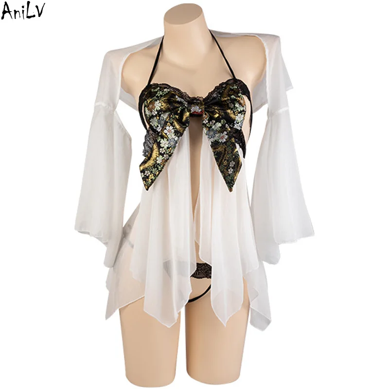

AniLV Women Lace Bow Pajamas Nightgown Sexy Lingerie Temptation Outfits Erotic Costumes