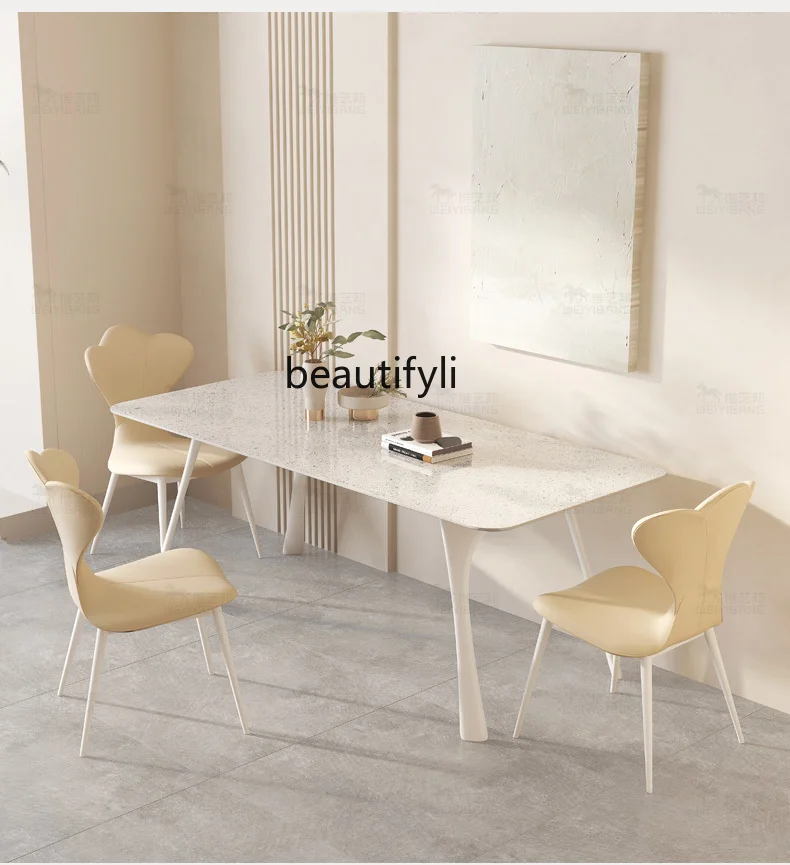 

Stone Plate Dining Table Modern Minimalist Nordic Cream Style Small Apartment Terrazzo Light Luxury Dining Table Rectangular