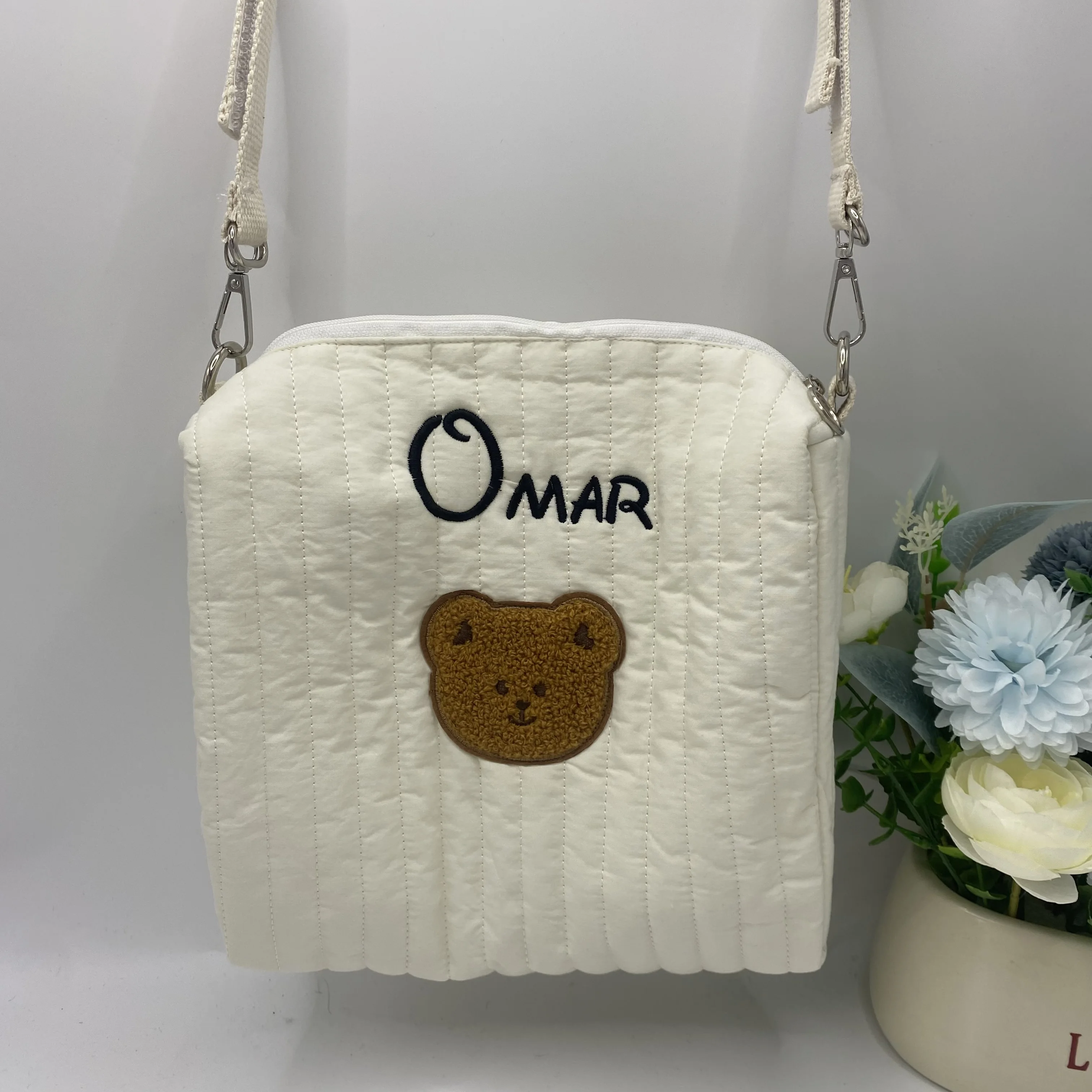 Draagbare Kinderwagen Ophangtas, Gepersonaliseerde Naam Opbergtas, Luiertas, Geborduurde Beer Mama Tas