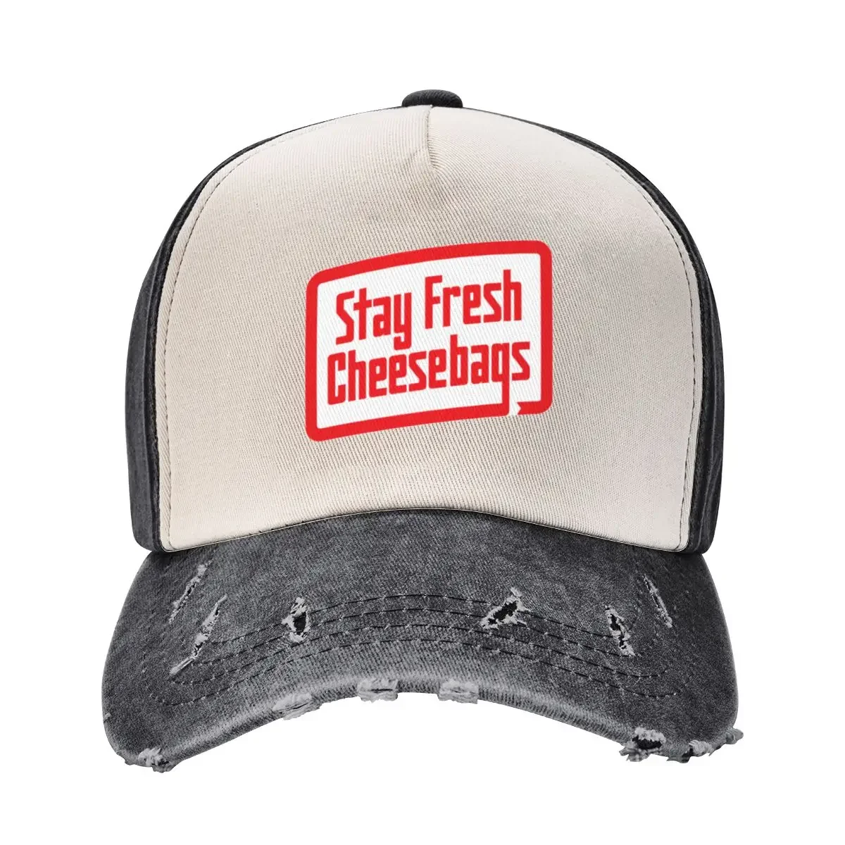 Stay Fresh Cheese Bags - Retro (Red and White on Yellow) Baseball Cap Sports Cap Bobble Hat custom Hat Girl'S Hats Men's