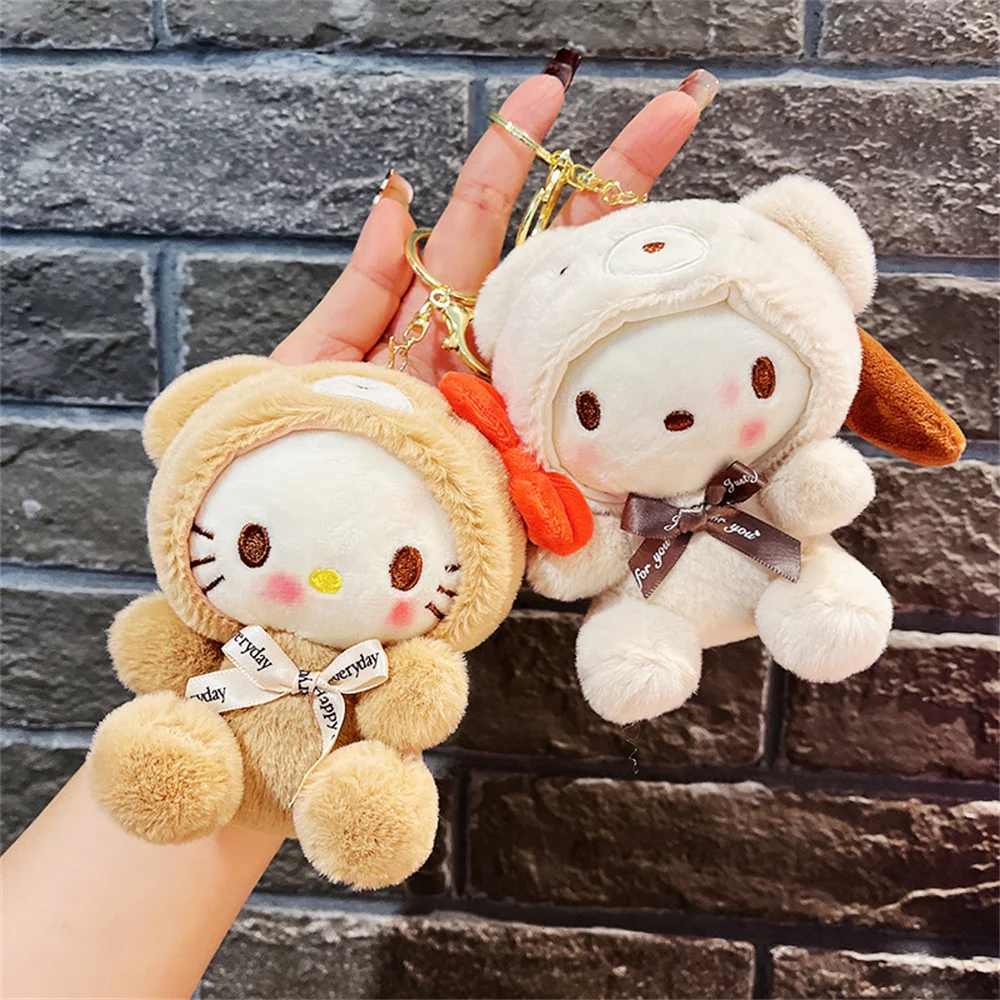 Sanrio Hello Kitty Plush Keychain Dolls Cinnamoroll Melody Pochacco Cartoon Backpack Pendant Accessories Kids Girls Gifts Toys