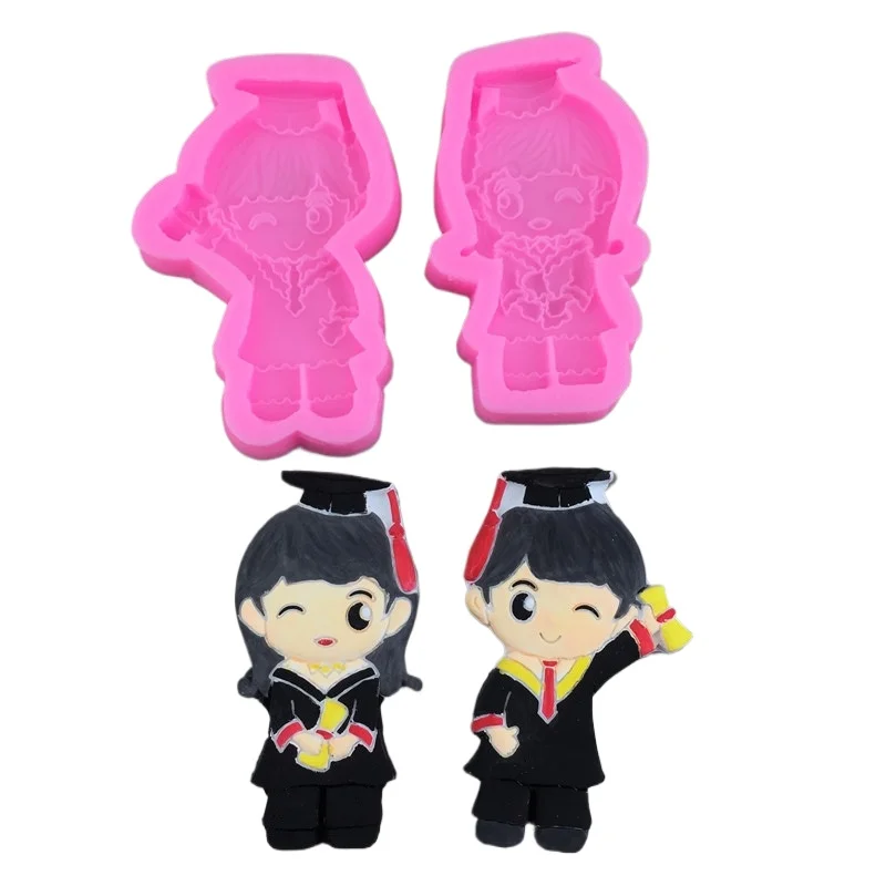 Graduation Season Doctor Boys and Girls Silicone Mold Flipping Sugar Chocolate Gypsum Dropping Glue Decorative Tool Cake Mold