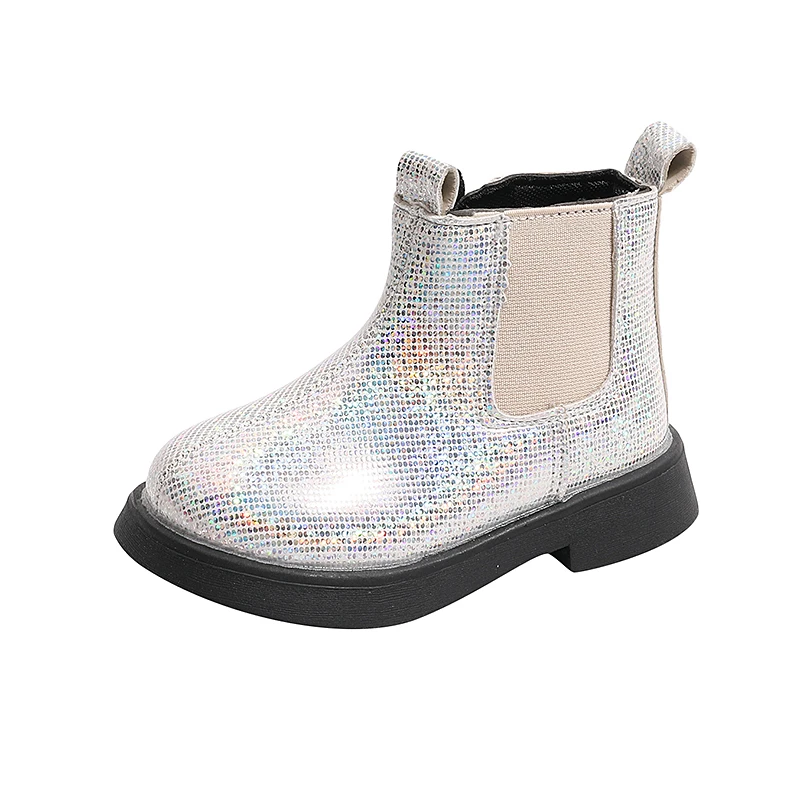 Autumn Spring Children Short Boots Girls Crystal Chelsea Boots Little Princess Bling Bling Baby Shoes Kids Leather Boots