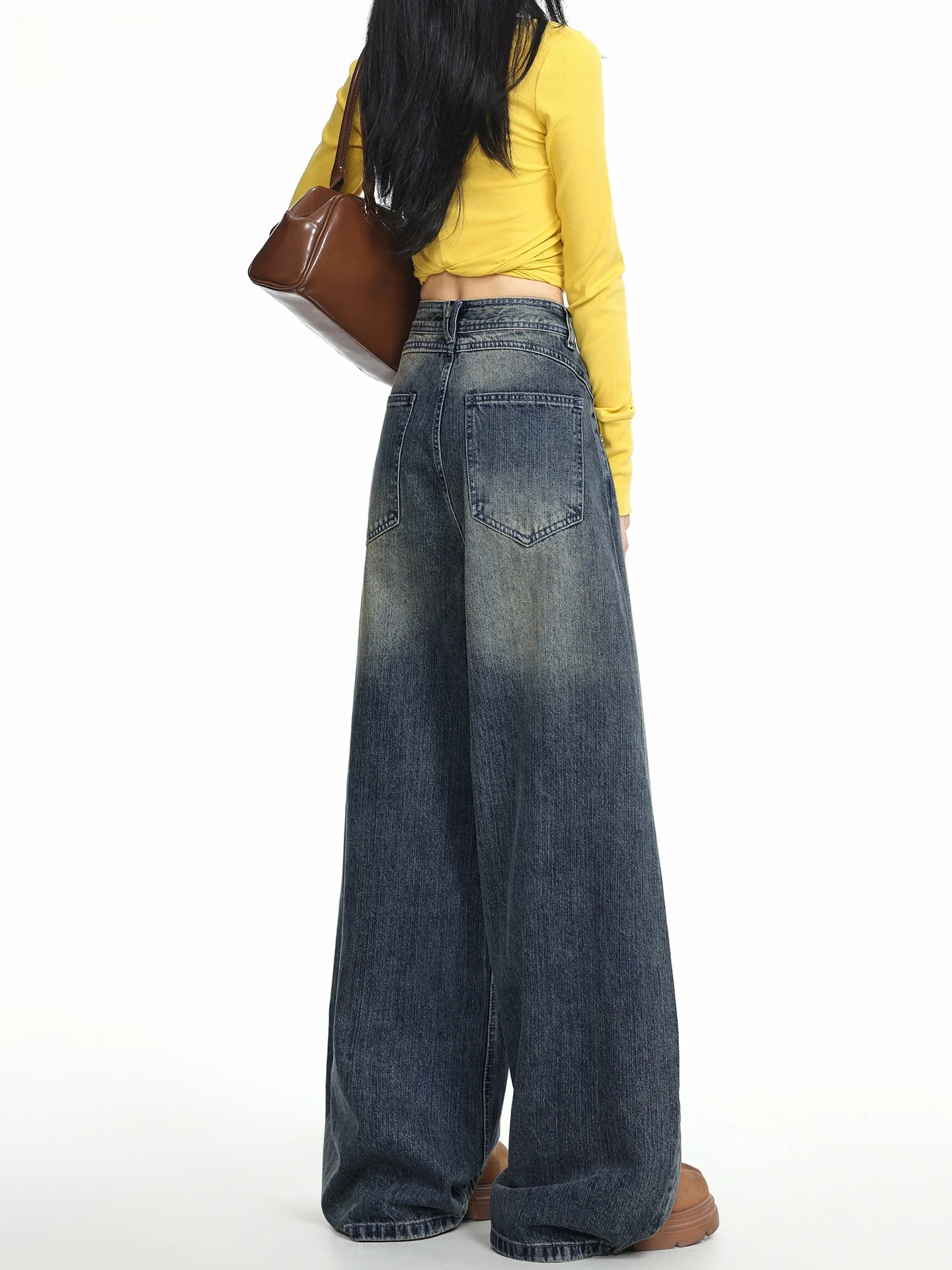 

American Retro Blue Wide Leg Denim Jeans Women's New 2026 Summer High Waist Lazy Style Floor Length Knife Pants