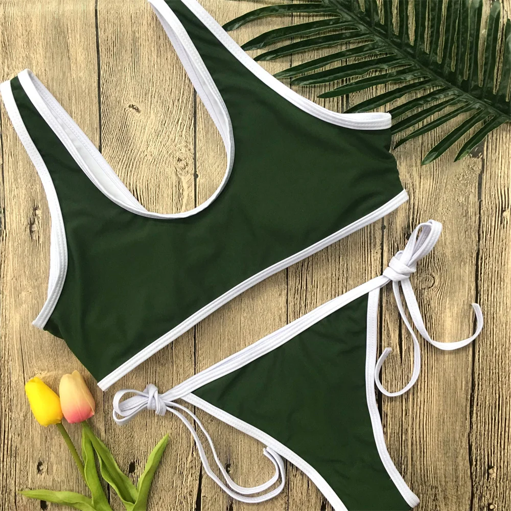 Tankini Retro con microcuerdas para Mujer, traje de baño de realce Y2K, ropa de playa de 2 piezas, conjunto de baño brasileño, Tanga para Mujer