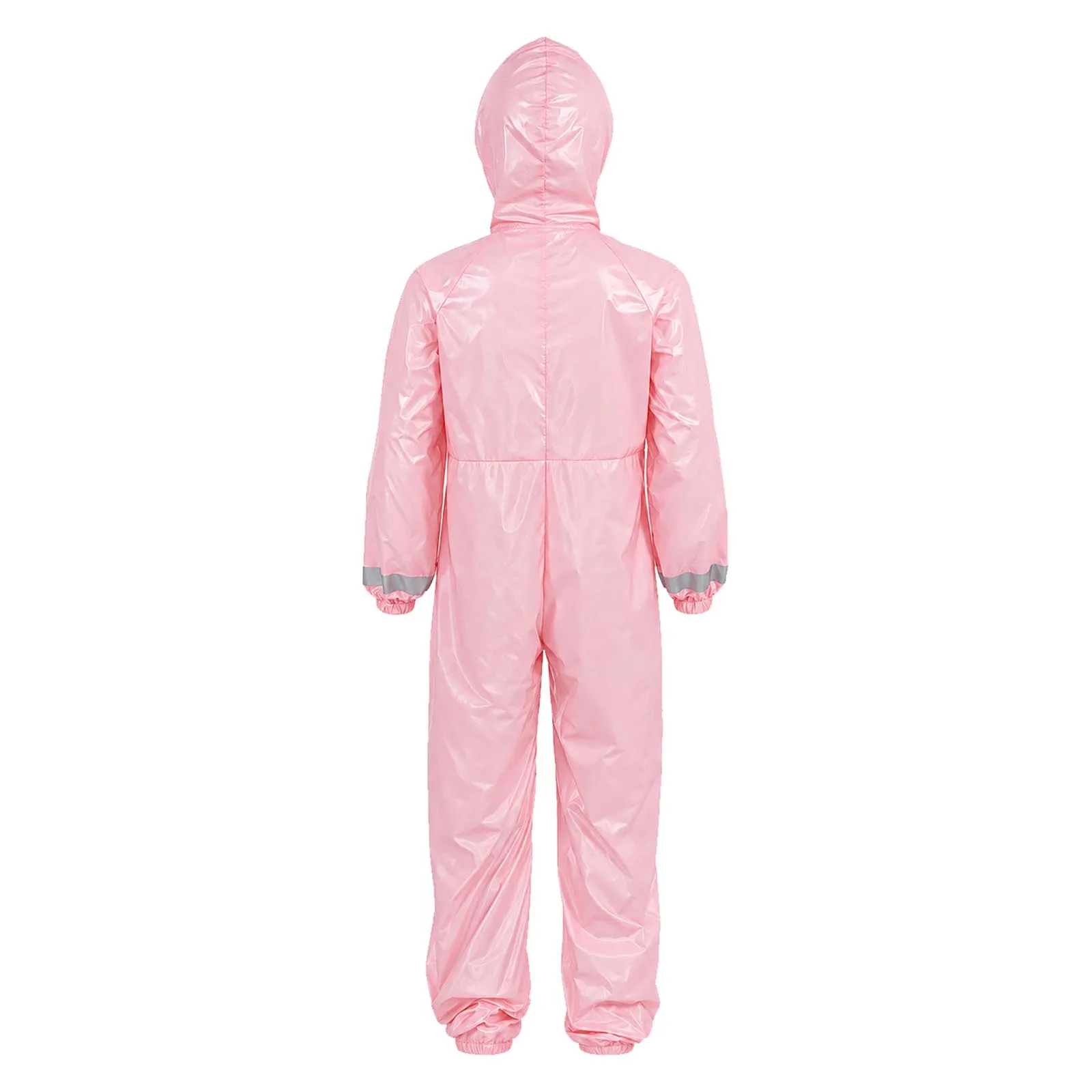 Kids Boys Girls Zipper Hooded Coverall Water Resistant One-piece Rainsuit Outdoor Reflective Strips Elastic Cuffs Legs Jumpsuit