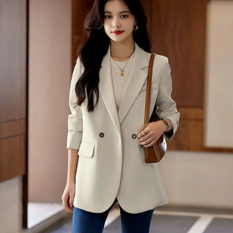 Blazers Women Solid Temper Ins Slouchy All-match Korean Fashion Classic Profession Style Autumn Office Lady Slit Design Coats