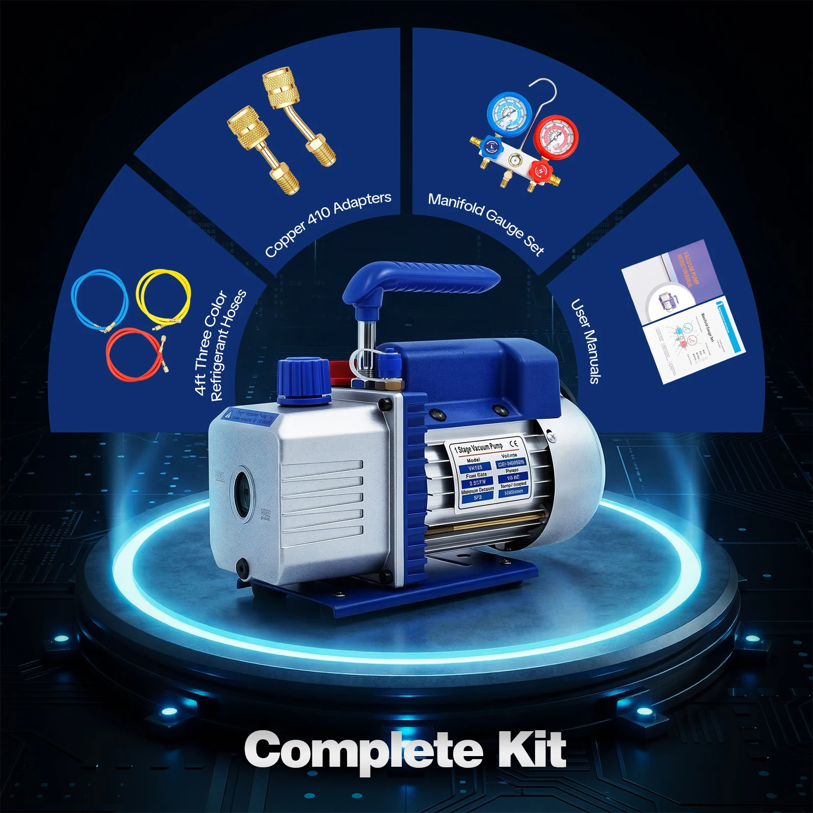 1/4HP Vakuumpumpe 2,5CFM - Klimaanlagen-Reparaturset mit Manometer & Schläuchen für R134A/R410A Geeignet für Auto/Heim-Klimaanlagen-Reparatur – Detail 2