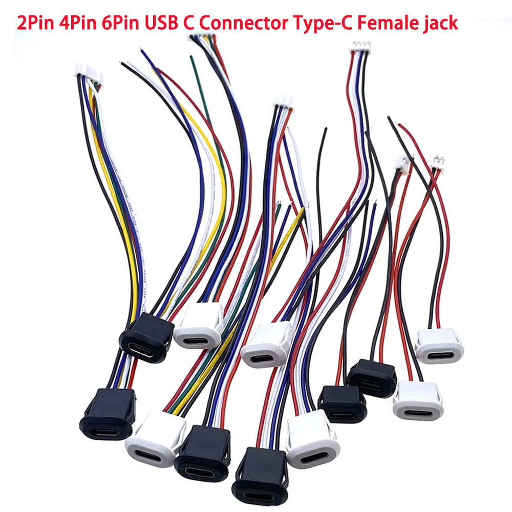 2 4 6 Pin USB-C Type Waterproof USB Connector Direct compression female base Female Socket Charging Interface With Welding Wire