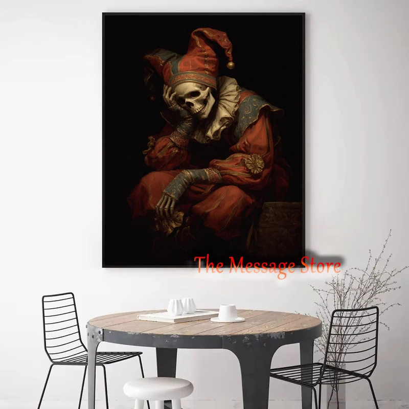 القوطية الهيكل العظمي المهرج صورة عصر النهضة الظلام الأكاديمية الفن الميت جوكر المشارك حائط لوح رسم صور ديكور المنزل Rrom