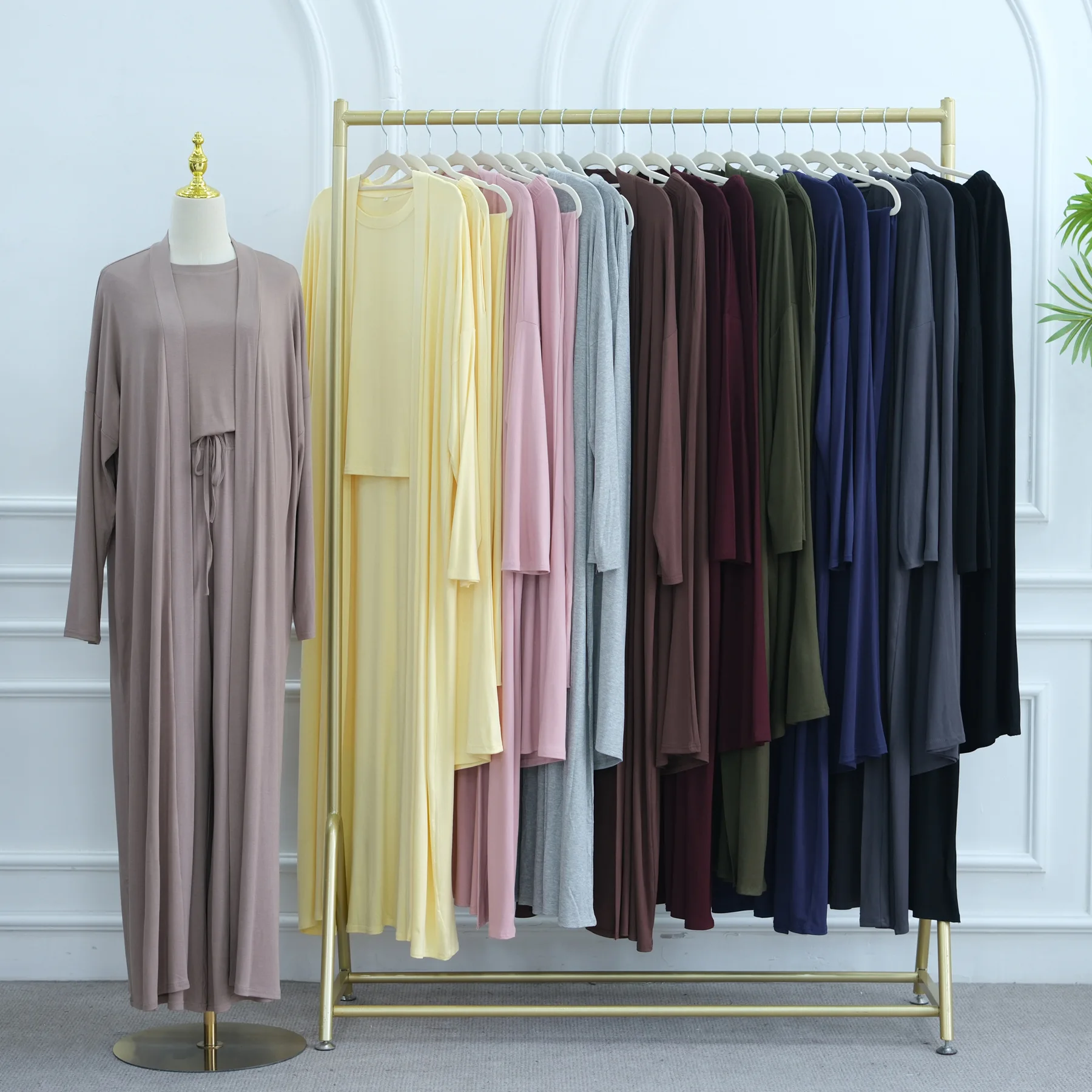 

Muslim Set Women Cardigan Kimono Top Pants Dubai 3pcs Suit Loose Kaftan Abaya Suit Modest Islamic Clothing Ensembles Arab Robe