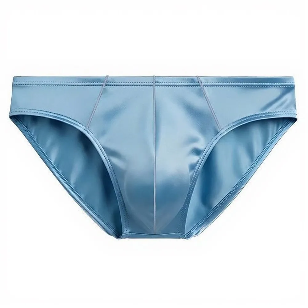 Men Satin Briefs Underwear Bulge Pouch Mid-Waist Solid Breathable Panties  U‑Pouch Stretch Elastic Men Panties