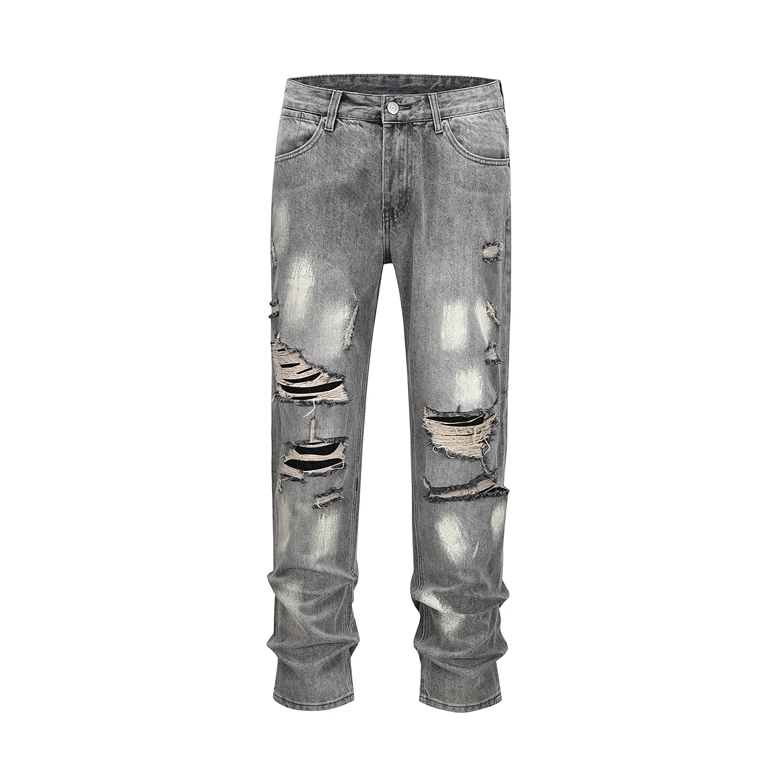 

Distreesed Frayed Painted Casual Baggy Jeans for Men Ripped Streetwear Washed Gray Denim Trousers Oversized Unisex Hole Cargos