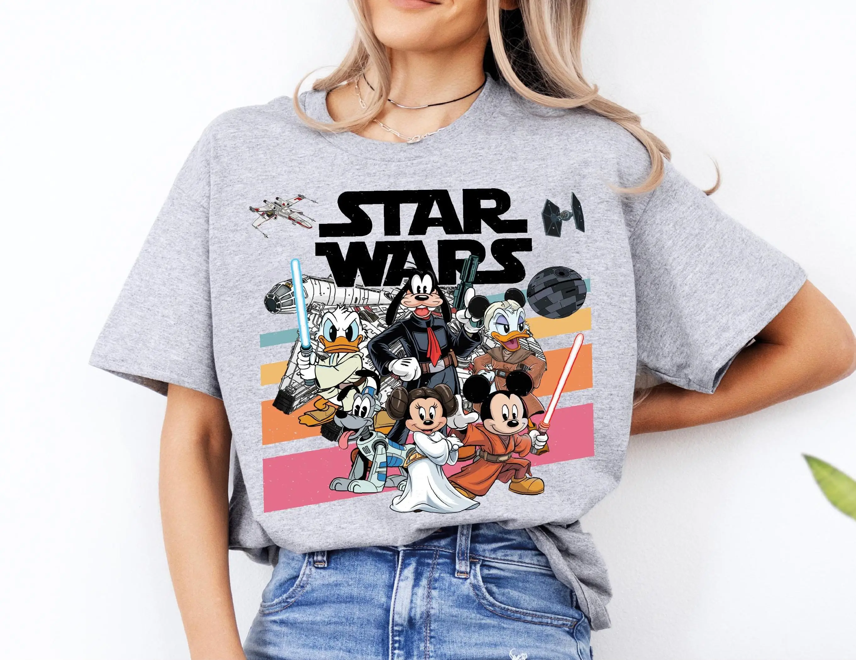 Disney Mickey and Friends Star War Shirt Summer Retro May The 4th Be with You Shirt Disney 100% Pure Cotton Printed T-shirt view 3