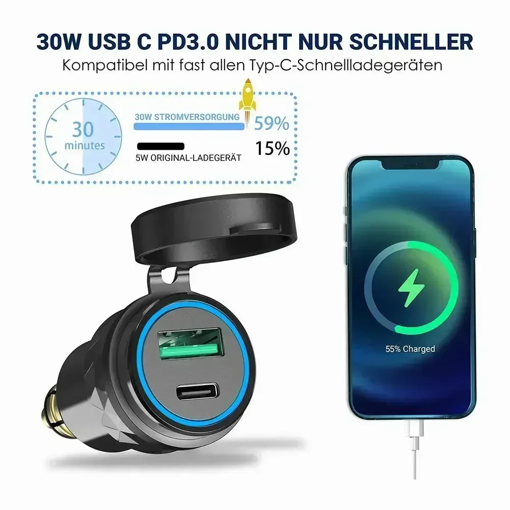 BMW 오토바이 듀얼 USB 충전기, DIN 플러그 소켓 어댑터, 4.2A 고속 충전 플러그 소켓 전원 어댑터, C타입 오토바이 자동차 충전기 자동차 충전기