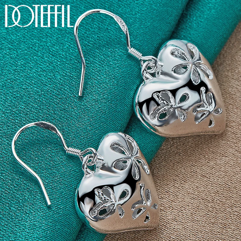 

DOTEFFIL 925 Sterling Silver Heart Flower Drop Earrings For Woman Wedding Engagement Fashion Jewelry