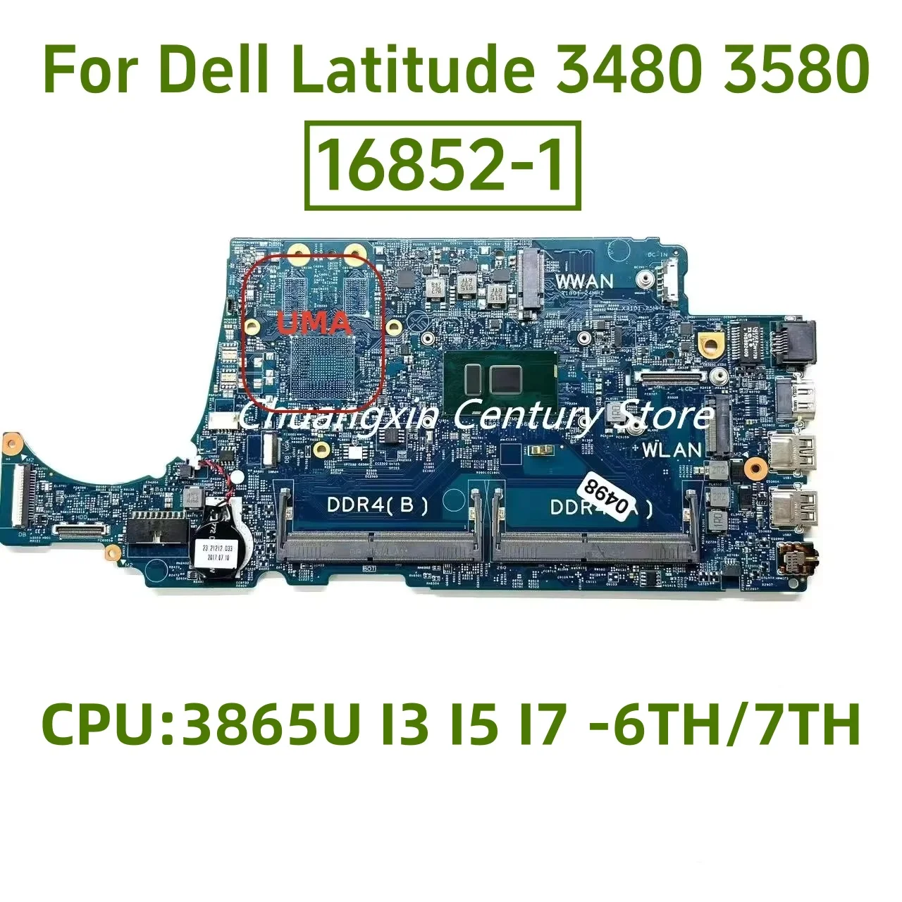 16852-1 motherboard for DELL 3480 3580 laptop with CPU: I3 I5 I7-6TH/7TH UMA 100% test OK shipment