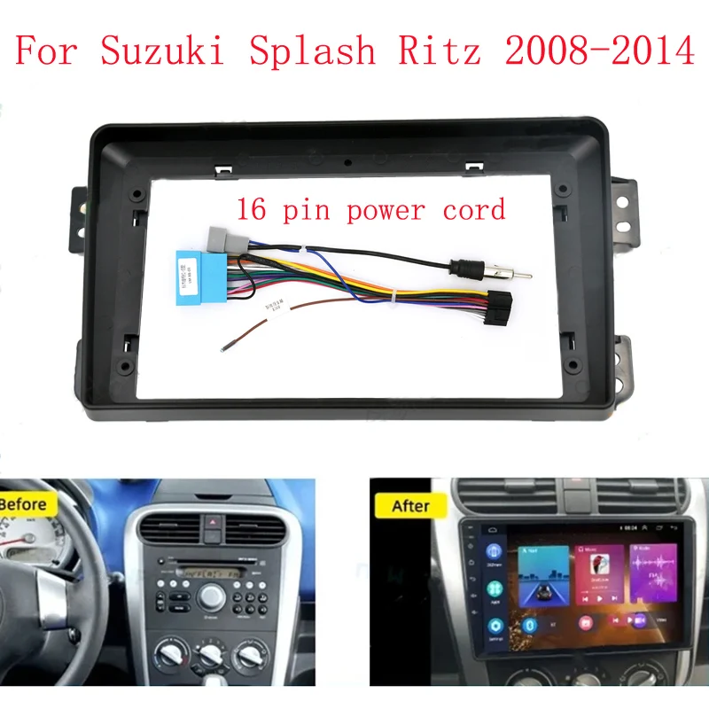 2 DIN 9 Inch Car Frame Fascia Adapter For Suzuki Splash Ritz 2008-2014 Android Radio Dash Fitting Panel Kit