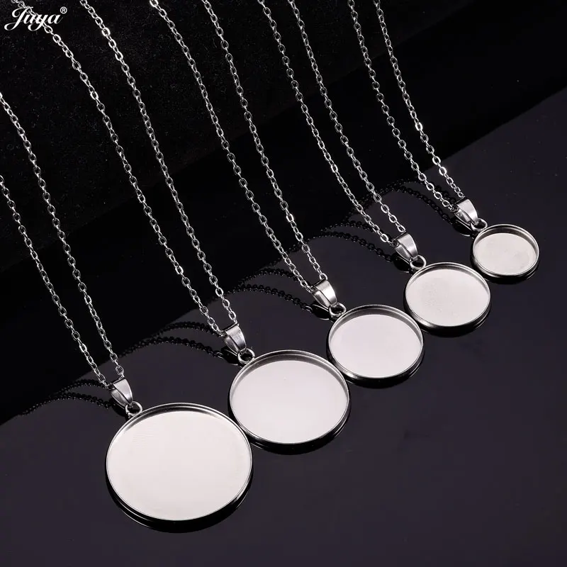 3pcs/lot 50cm Stainless Steel Chain Necklace 14/18/20/25/30mm Stainless Pendant Cabochon Base For DIY Jewelry Making Accessory