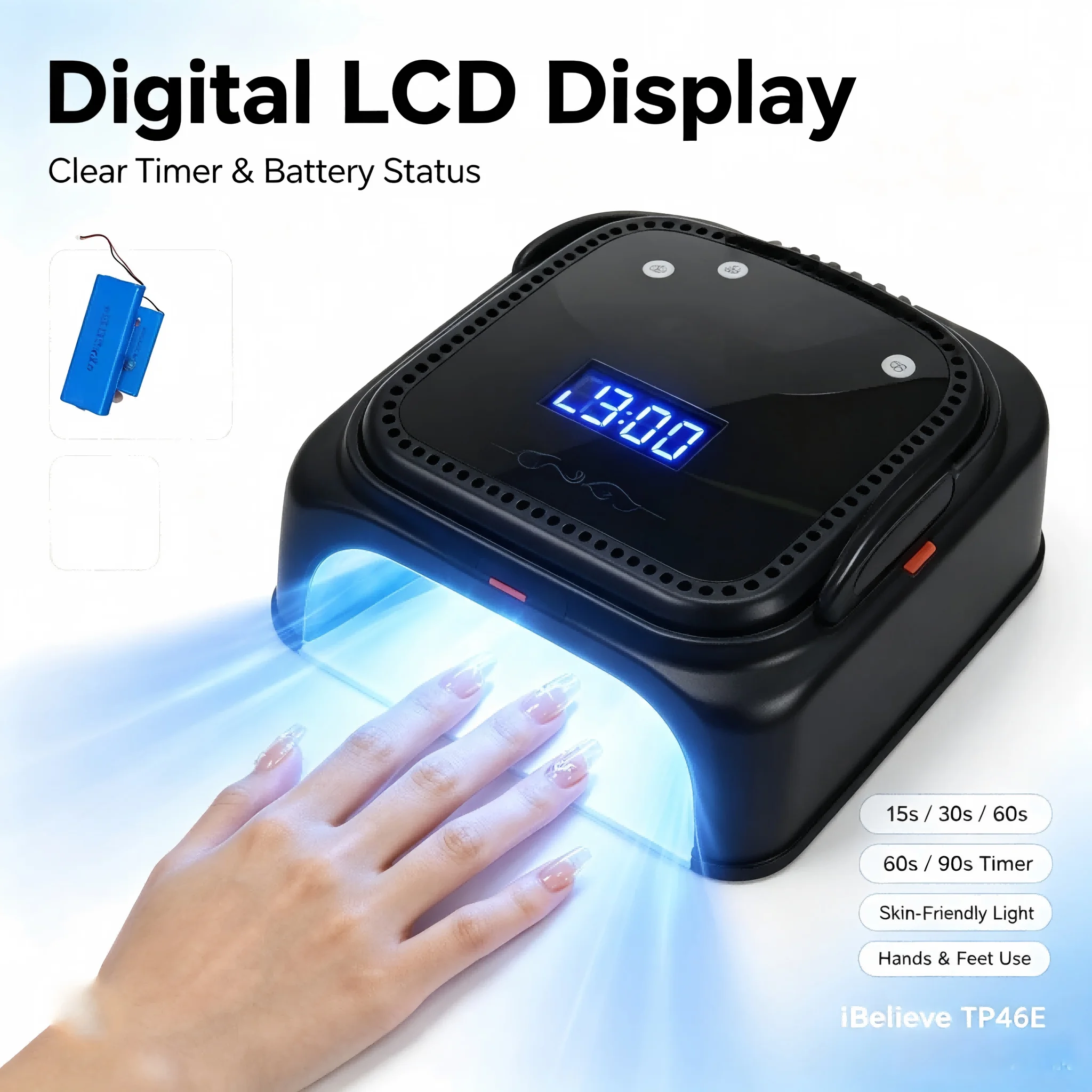IBELIEVE 15S Nail Dryer Cordless Led UV Lamp 64W LCD Nail Supplies Professionals  Pedicure Manicure Portable Handle Polish Light