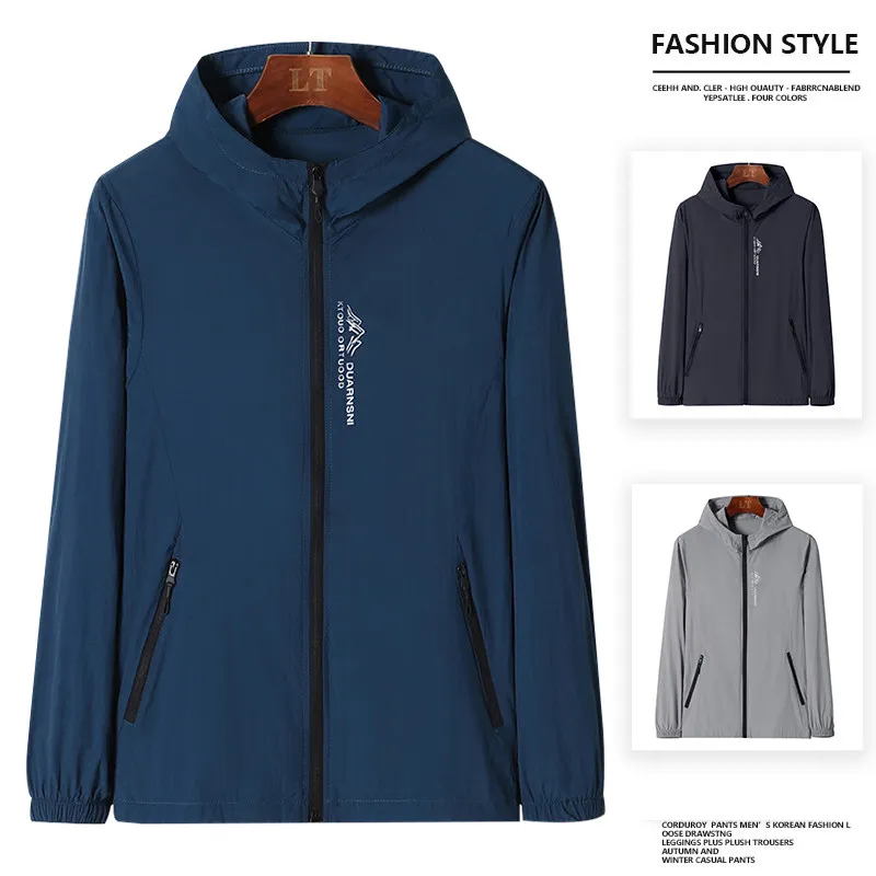 

Men's Summer Outdoor Loose Qui Dry Breathable Thin Fiing Jaet Sun Protection Clothing Long Sve Hooded Zipper Closure