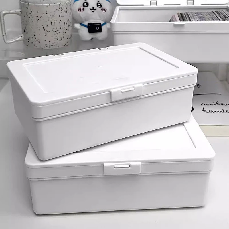 White Plastic Card Storage Box Kpop Idol Small Card Holder Photocard Storage Box Desktop Stationery Classification Organizer Box