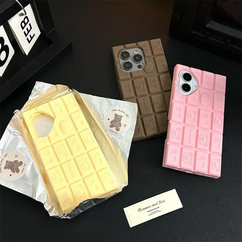 Fashion Cute 3D Cartoon Chocolate Rilakkuma Bear Phone Case For iphone 16 Pro Max 15 14 Pro 13 12 Pro Max Soft Silicone Cover