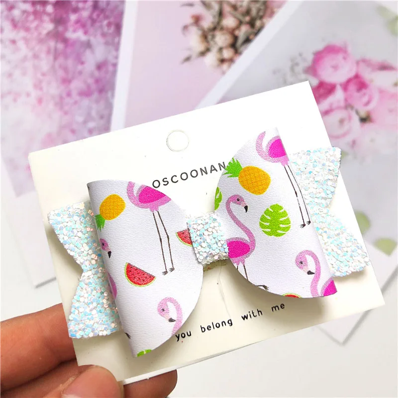 1 Piece Lovely Flamingo Bow Barrette Hairpins Clip Ornaments Baby Girl Summer Scrunche Hair Accessories For Women Clothing Set