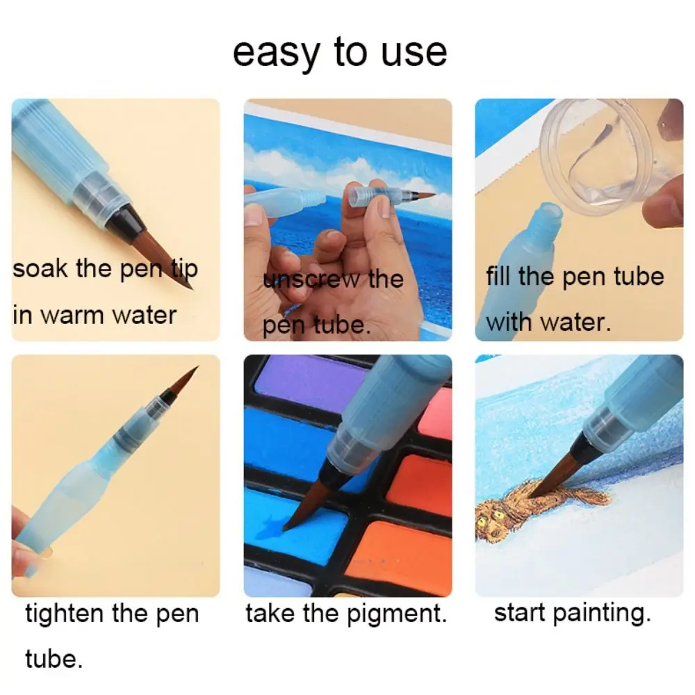 Large Capacity Water Storage Pen Refillable Plastic Solid Watercolor Pen Round Pointed Tip 150ML Water Color Brush Stationery