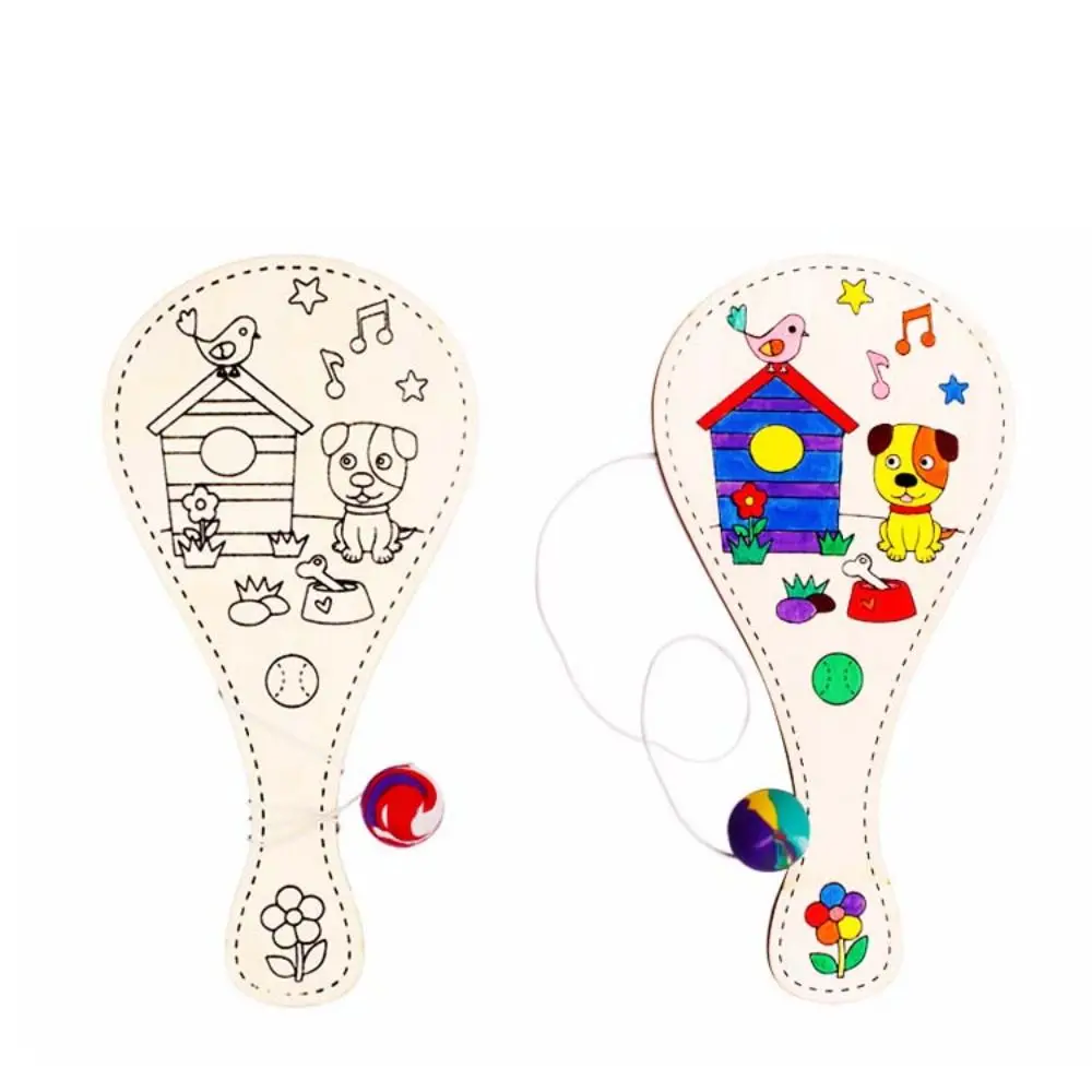 Houten doe-het-zelf paddleball met touw, blanco racket, doe-het-zelf racket met bal, elastisch doe-het-zelf houten racket, educatief
