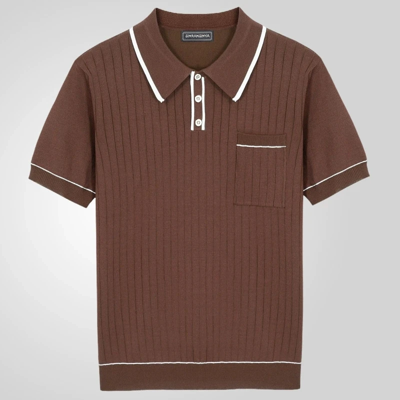 

European and American men's elegant and fashionable summer new knitwear, lapel short sleeved business polo shirt for men